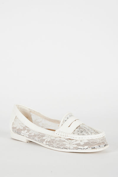 White Diamante Lace Loafer Shoe