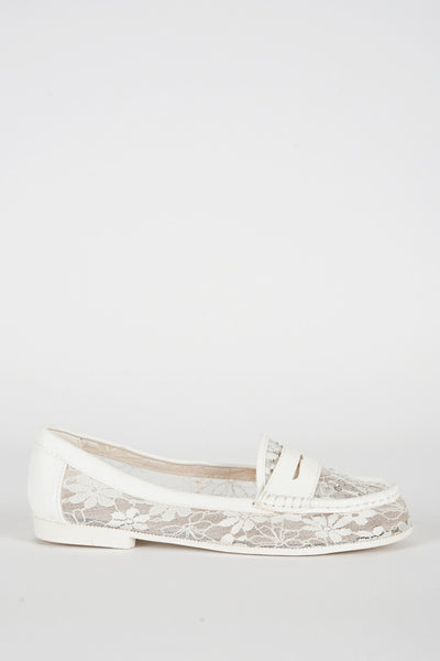 White Diamante Lace Loafer Shoe