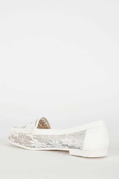 White Diamante Lace Loafer Shoe