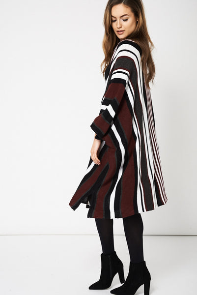 Burgundy Striped Open Cardigan