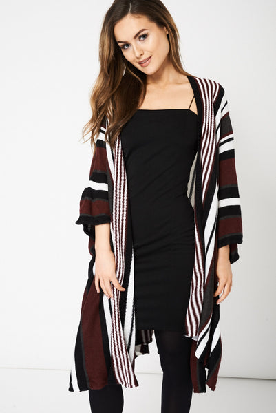 Burgundy Striped Open Cardigan