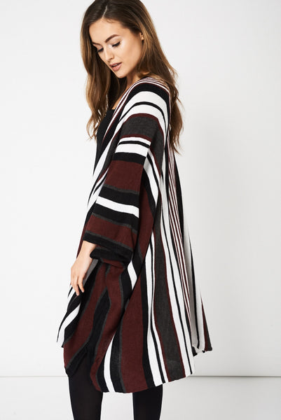 Burgundy Striped Open Cardigan