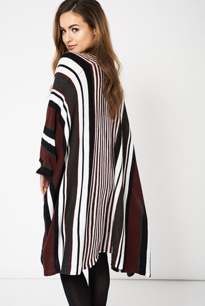 Burgundy Striped Open Cardigan