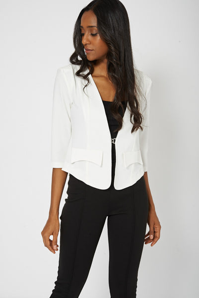 Cream False Pocket Crop Blazer