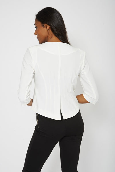 Cream False Pocket Crop Blazer