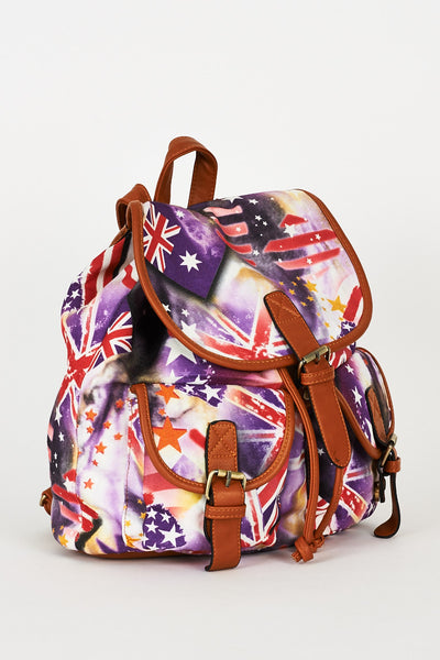 Flag Print Purple Backpack Design Bag