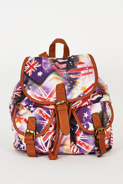 Flag Print Purple Backpack Design Bag