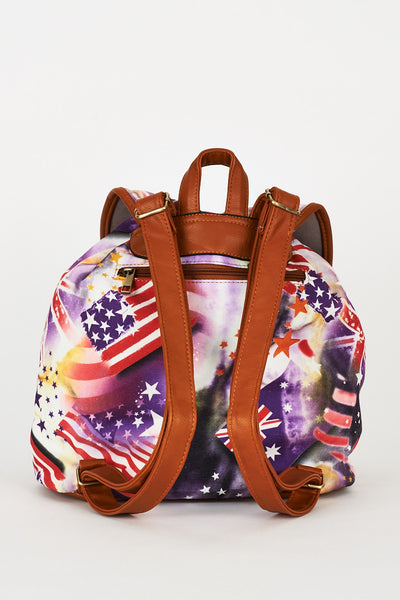 Flag Print Purple Backpack Design Bag