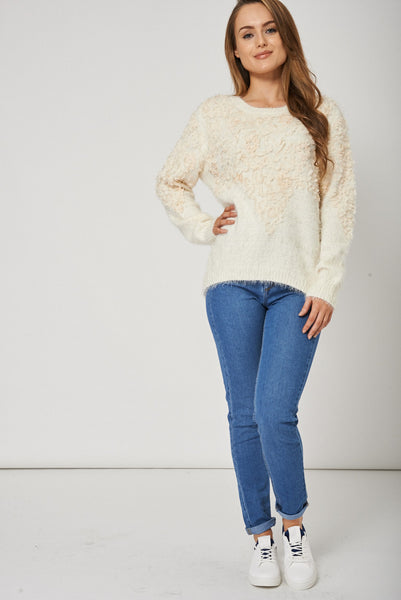 Warm And Lovely Cream Fluffy Jumper For Ladies