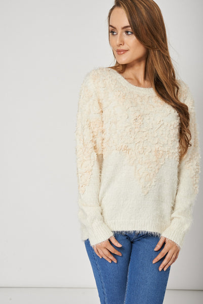 Warm And Lovely Cream Fluffy Jumper For Ladies