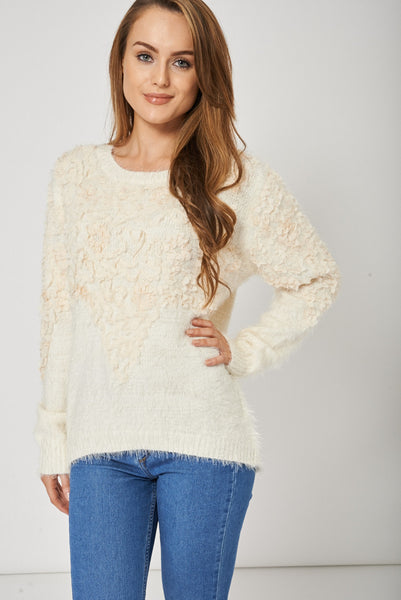 Warm And Lovely Cream Fluffy Jumper For Ladies