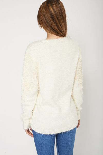 Warm And Lovely Cream Fluffy Jumper For Ladies