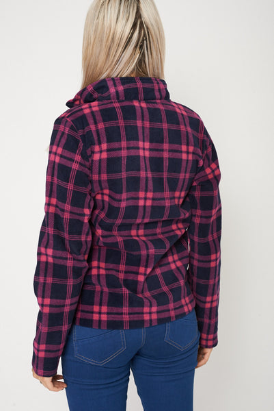 Fleece Tartan Zipped Jacket In Pink Ex-Branded