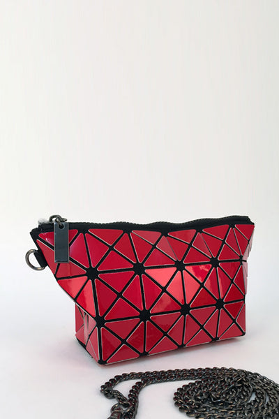 Japanese Style Glossy Triangular-Split Panels Red Make-Up Case  Clutch  Bag