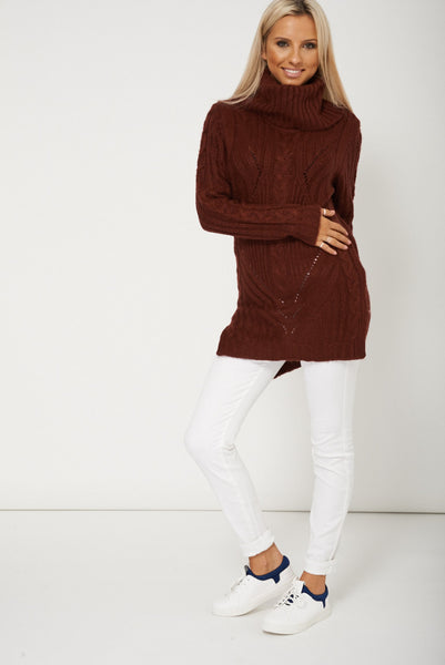 Fashionable Burgundy Cowl Neck Sweater Dress Available In Plus Sizes