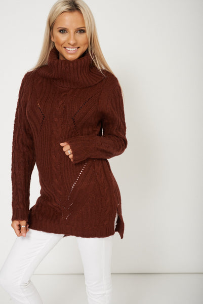 Fashionable Burgundy Cowl Neck Sweater Dress Available In Plus Sizes