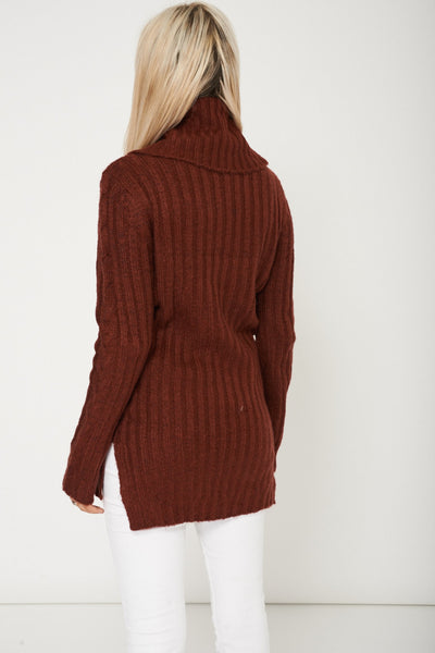 Fashionable Burgundy Cowl Neck Sweater Dress Available In Plus Sizes