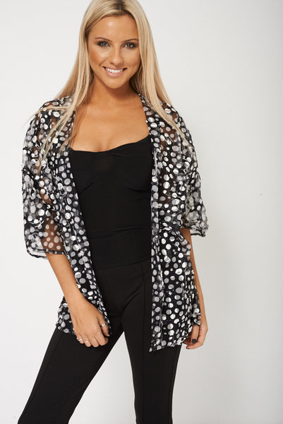 New Style Short Sleeve Polka Dot Tulle Cardigan