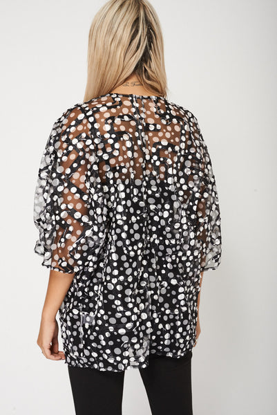 New Style Short Sleeve Polka Dot Tulle Cardigan