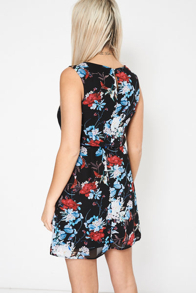 Floral Pattern Fully Lined Dress With Belt