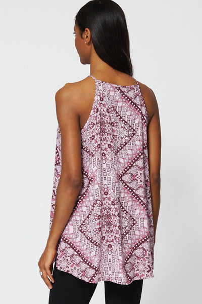 Burgundy Paisley Print Strappy Long Top Ex-Branded