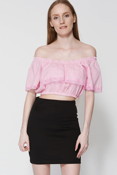Pink Off The Shoulder Bardot Crop Top