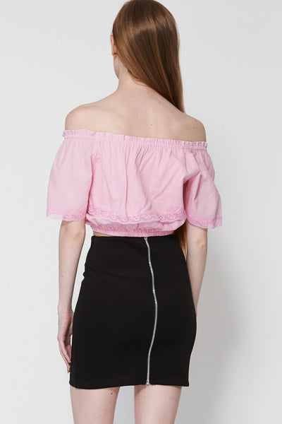 Pink Off The Shoulder Bardot Crop Top