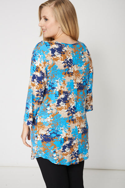 Blue Button Up Flower Print Top