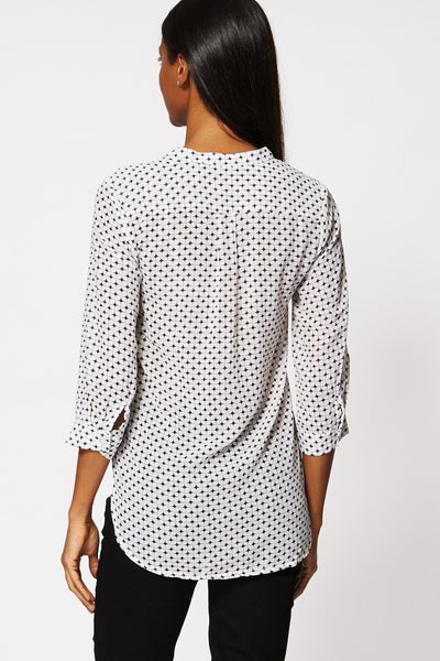 Geometric Print Dip Hem Sheer Blouse