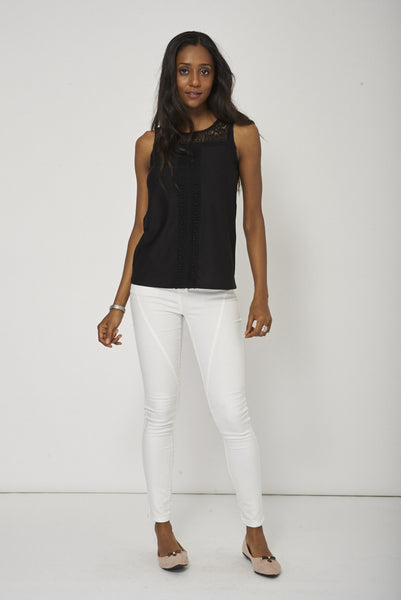 Black Vest Top With Lace Detail Ex-Branded