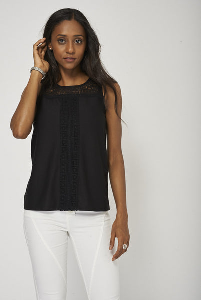 Black Vest Top With Lace Detail Ex-Branded