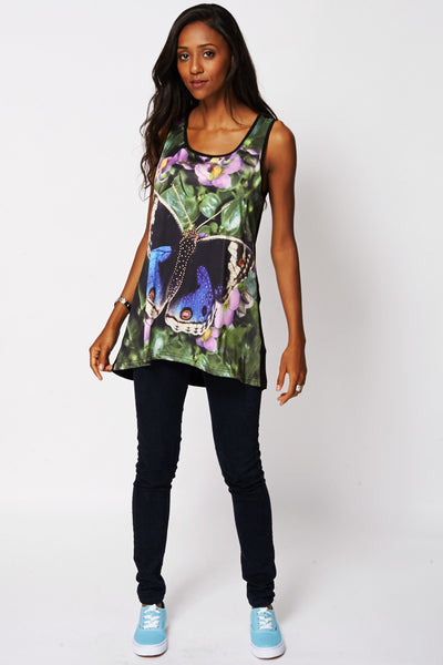 Butterfly Print Diamante Sleeveless Top