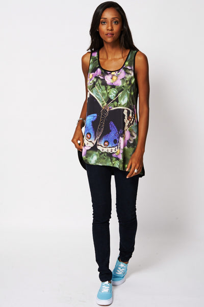 Butterfly Print Diamante Sleeveless Top