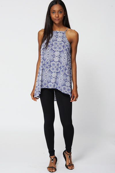 Blue Paisley Print Strappy Long Top Ex-Branded