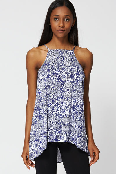 Blue Paisley Print Strappy Long Top Ex-Branded