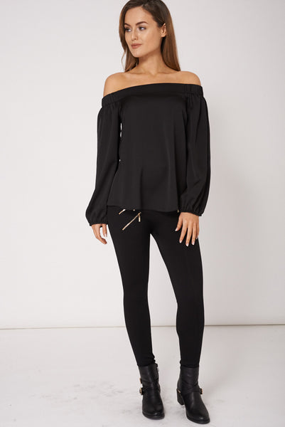 Black Open Sleeves Bardot Neck Top Ex-Branded Available In Plus Sizes