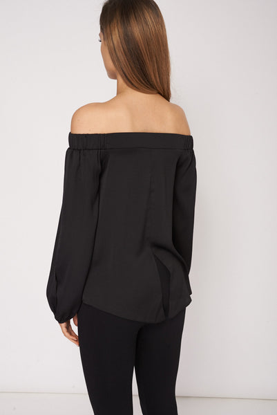 Black Open Sleeves Bardot Neck Top Ex-Branded Available In Plus Sizes