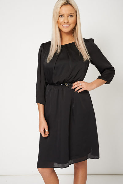 Belted Round Neck Dress Available In Plus Sizes