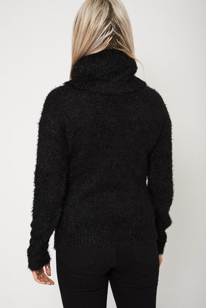 Cowl Neck Fluffy Jumper Ex-Branded