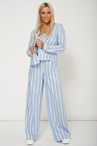 Ladies Dashing Blue And White Striped Blazer Jacket -Ex-Branded Also Available in Plus Sizes