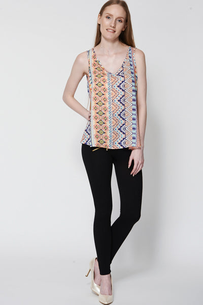 V Neck Aztec Print Top Ex-Branded