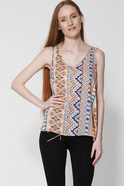 V Neck Aztec Print Top Ex-Branded