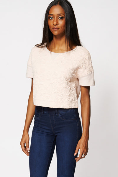 Geometric Embossed Zipper Crop Top