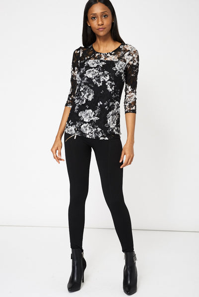 Lace Detail Top With Floral Print