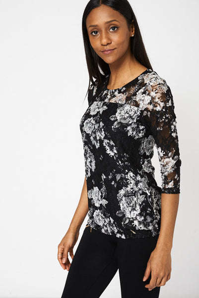 Lace Detail Top With Floral Print