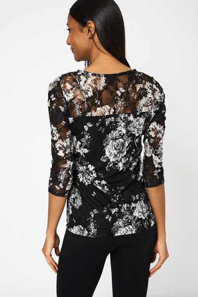 Lace Detail Top With Floral Print