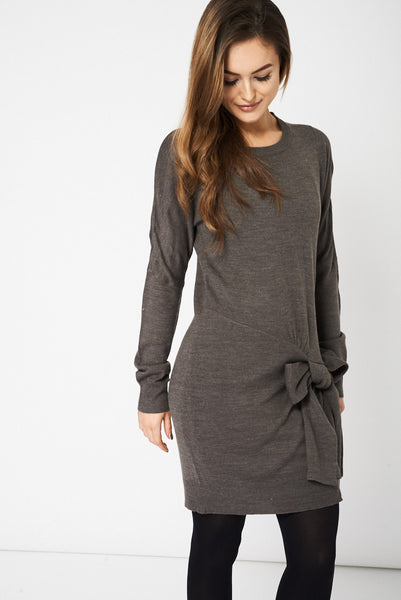 Grey Knitted Dress With Tight Detail Ex-Branded Available In Plus Sizes