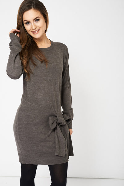 Grey Knitted Dress With Tight Detail Ex-Branded Available In Plus Sizes