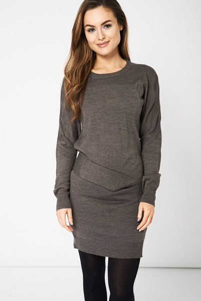 Grey Knitted Dress With Tight Detail Ex-Branded Available In Plus Sizes