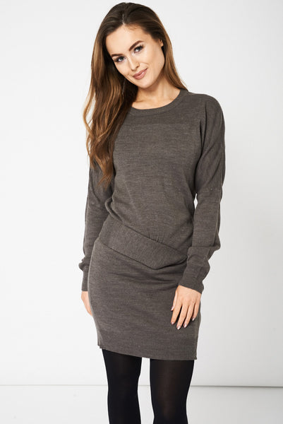 Grey Knitted Dress With Tight Detail Ex-Branded Available In Plus Sizes